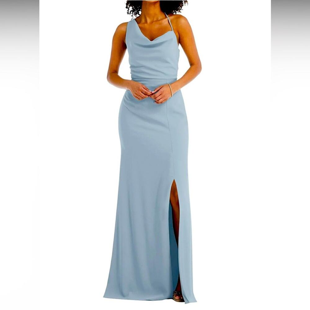 After Six One-Shoulder Draped Cowl-Neck Maxi Formal Dress